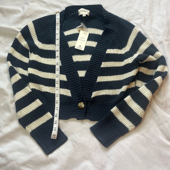 Pink Rose Blue and White Striped Cardigan Sweater - Picture 7 of 9